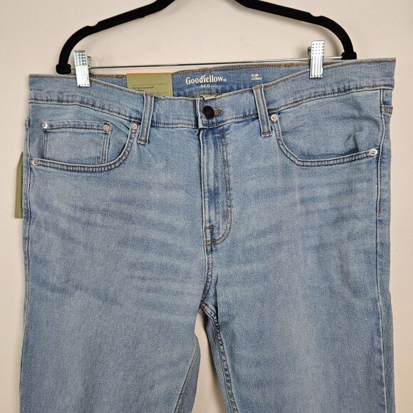 Goodfellow & Co Mens Straight Slim Fit Bllue Jeans W40 x L32 Light Wash Denim - Picture 4 of 10